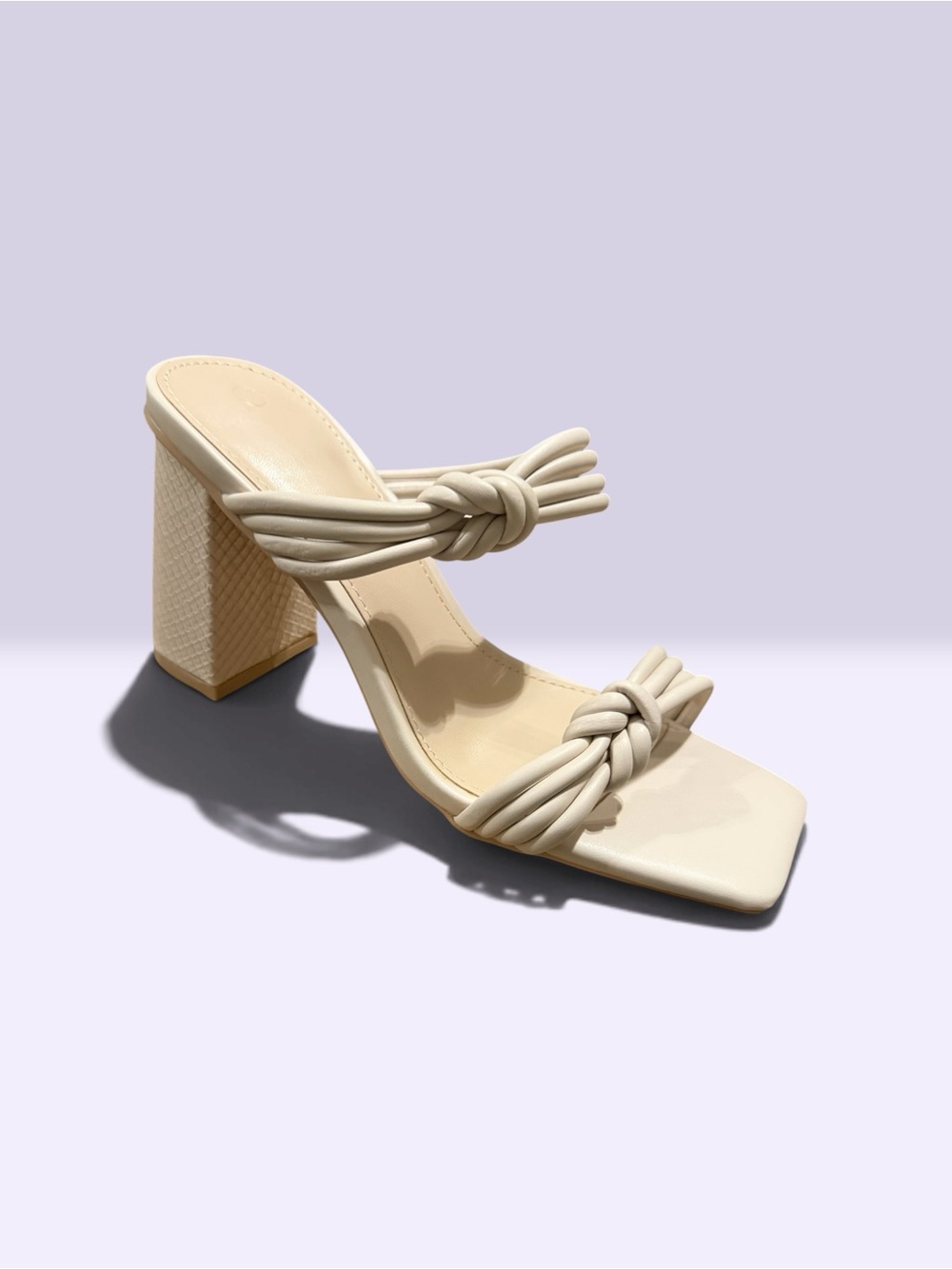 Women9s Knotted Strap Block Heel Sandal - Cream